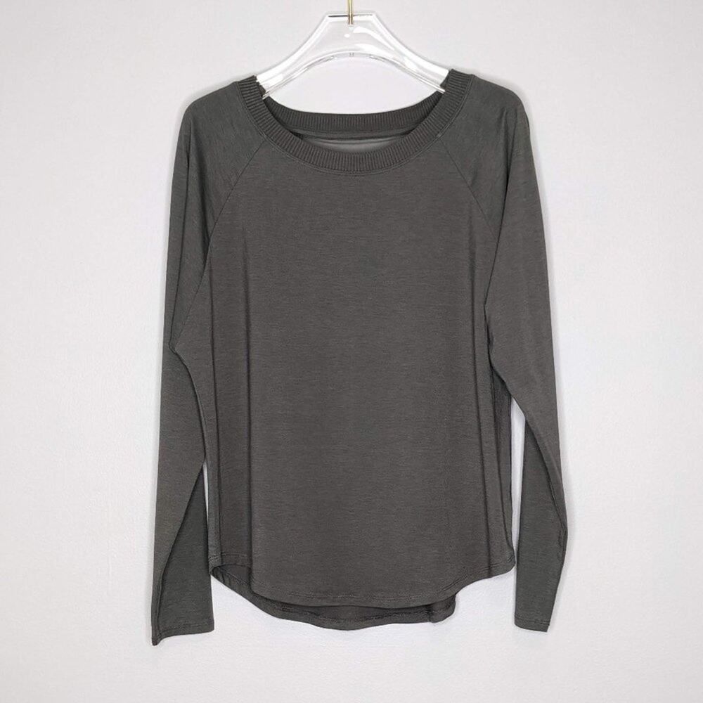 Athleta Gray Long Sleeve Mesh Back Ribbed Trim Topanga Top Size S